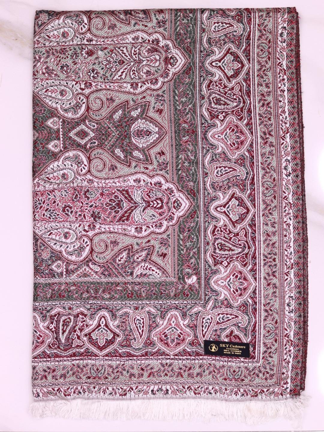 Winter Handmade Indian Cultural Jamwar Shawl For Festival Magenta Brown J8